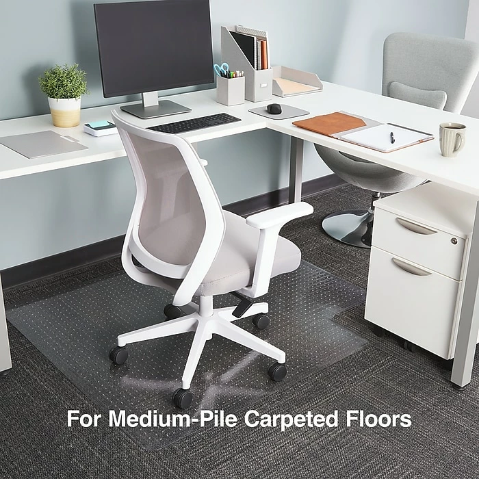 Staples 45" X 53" PlushMat Medium Pile Carpet Chair Mat, Rectangular W/Lip, Clear Vinyl (20236-CC) 2 Staples 45" X 53" PlushMat Medium Pile Carpet Chair Mat, Rectangular W/Lip, Clear Vinyl (20236-CC) - Image 2
