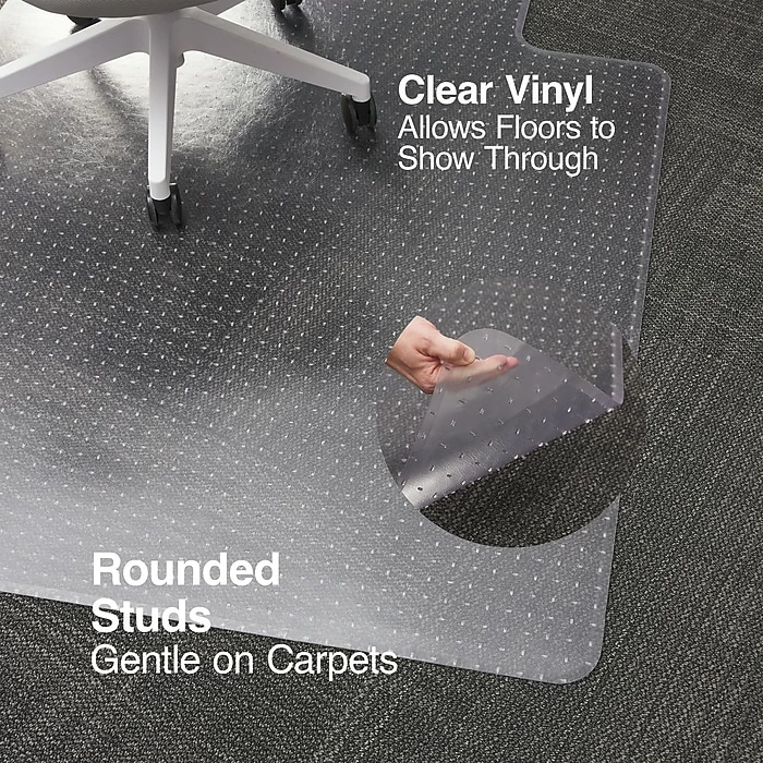 Staples 45" X 53''Low Pile Carpet Chair Mat, Rectangular, Crystal Clear Vinyl (27014-US/CC) 3 Staples 45" X 53''Low Pile Carpet Chair Mat, Rectangular, Crystal Clear Vinyl (27014-US/CC) - Image 3