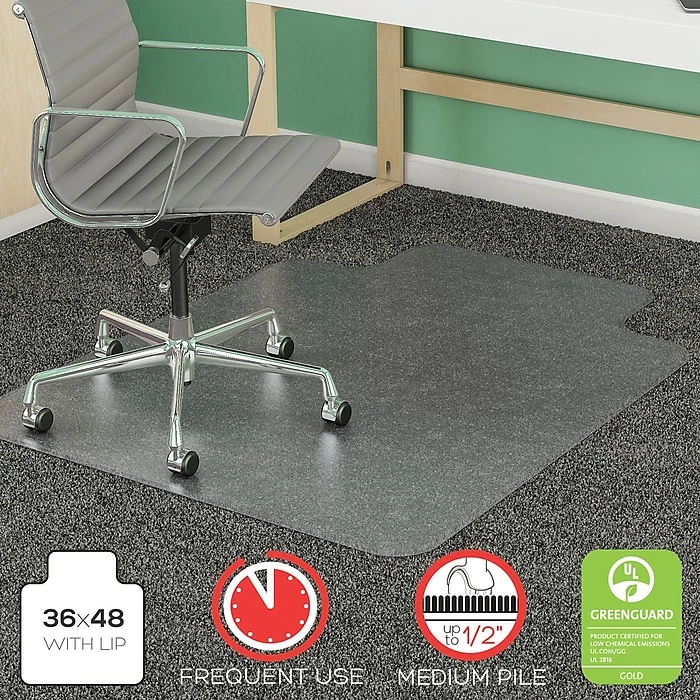 Deflect-O Deflecto Chair 48''x36'' Vinyl Chair Mat For Carpet, Rectangular W/Lip (DEFCM14113COM) 2 Deflect-O Deflecto Chair 48''x36'' Vinyl Chair Mat For Carpet, Rectangular W/Lip (DEFCM14113COM) - Image 2