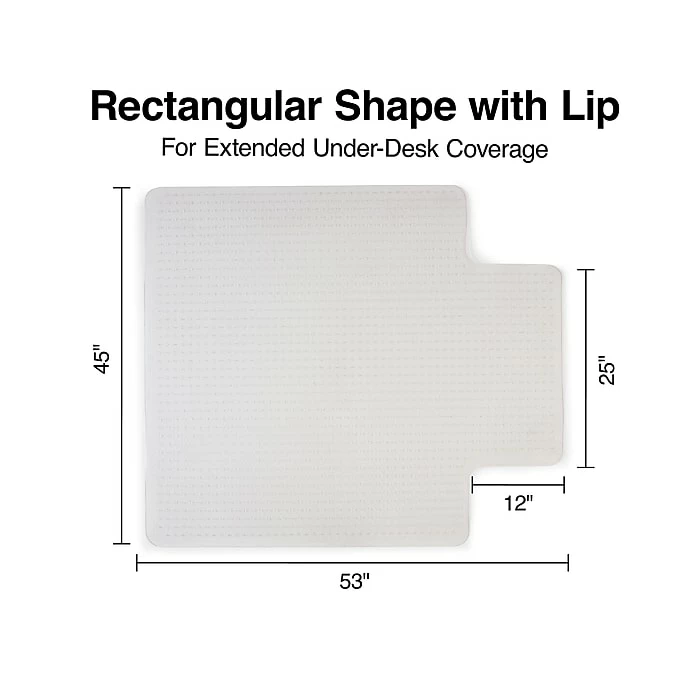 Staples 45" X 53" PlushMat Medium Pile Carpet Chair Mat, Rectangular W/Lip, Clear Vinyl (20236-CC) 5 Staples 45" X 53" PlushMat Medium Pile Carpet Chair Mat, Rectangular W/Lip, Clear Vinyl (20236-CC) - Image 5