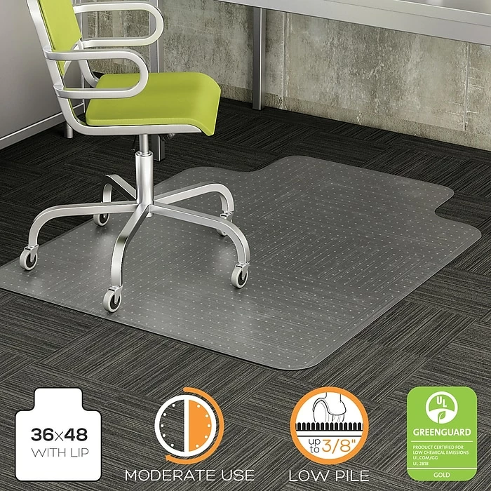Deflect-O 48''x36'' Vinyl Chair Mat For Carpet, Rectangular W/Lip (DEFCM13113COM) 2 Deflect-O 48''x36'' Vinyl Chair Mat For Carpet, Rectangular W/Lip (DEFCM13113COM) - Image 2